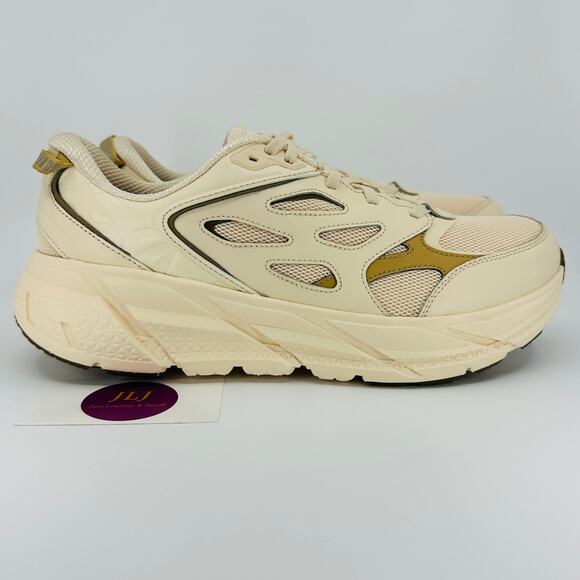 Hoka One One Men's Clifton L Athletics Leather Sneakers Vanilla/Wheat Size 11 - Picture 1 of 11